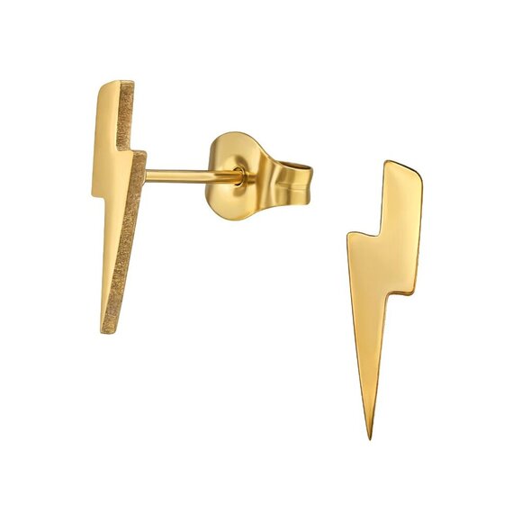 14K Gold Vermeil Lightning Bolt Ear Stud 13mm - Picture 1 of 8